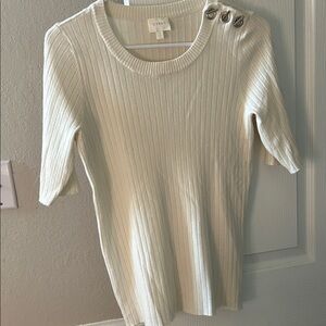 Cyrus Ivory Ribbed Knit Top with Shoulder Buttons